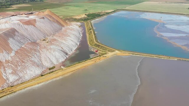 Salt mountains near the city of Soligorsk. Mountains of products for the production of potash salt. Production of fertilizers for the Land. Belarus