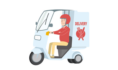 デリバリーバイクで出前をする男性