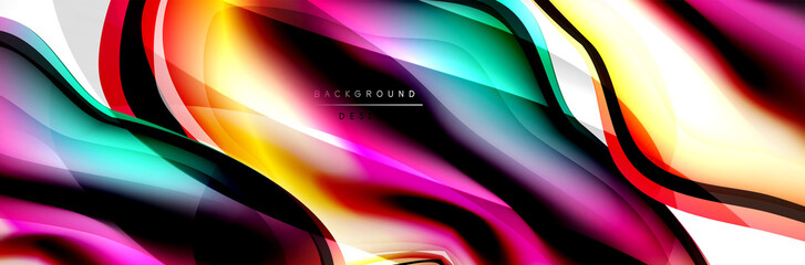 Vector abstract background, flowing liquid style bubble with metallic, color quicksilver chrome texture and color glow effects