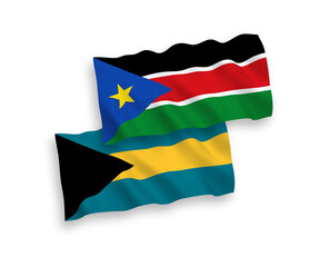 Flags of Commonwealth of The Bahamas and Republic of South Sudan on a white background