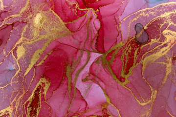 Abstract spring pink peony background. Pink and gold watercolor pattern.