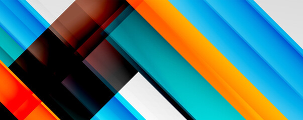 Geometric abstract backgrounds with shadow lines, modern forms, rectangles, squares and fluid gradients. Bright colorful stripes cool backdrops