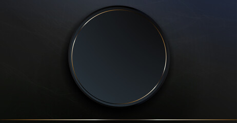 Abstract dark composition with gradient, dim light haze, marble effect, round frame with shiny border