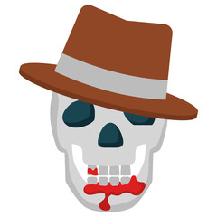 vampire face mask concept, skull with hat and blood vector icon design, Holiday Celebrations and Halloween costumes Symbol on White background, Trick or Treat Sign 