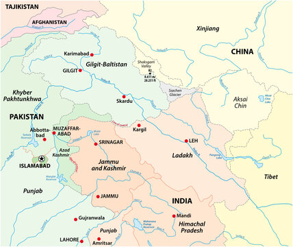 vector map of the territorial tenure of Kashmir