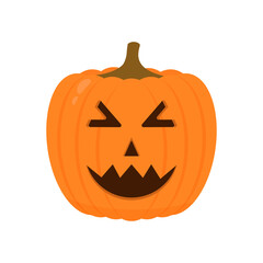 Halloween Pumpkin with smiling face icon isolated on white. Cute cartoon Jack-o -Lantern. Halloween party decorations. Easy to edit vector template