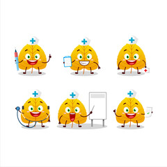 Doctor profession emoticon with yellow dried leaves cartoon character