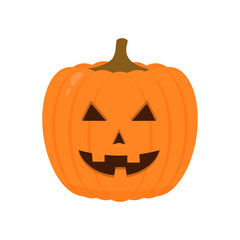 Halloween Pumpkin with smiling face icon isolated on white. Cute cartoon Jack-o -Lantern. Halloween party decorations. Easy to edit vector template