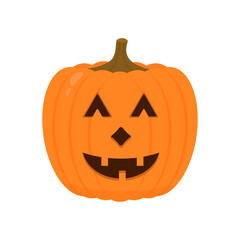Laughing Halloween Pumpkin icon isolated on white. Cute cartoon Jack-o -Lantern. Halloween party decorations. Easy to edit vector template.