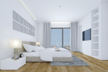3D interior bedroom modern contemporary design style. 3d illustration and rendering.