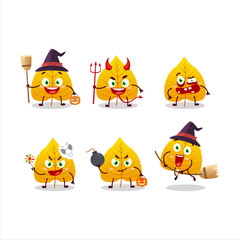 Fototapeta premium Halloween expression emoticons with cartoon character of yellow dried leaves