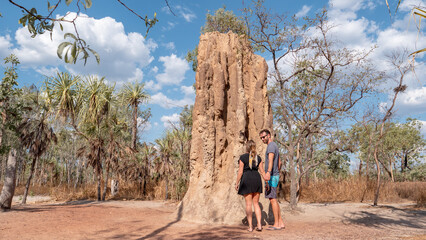 Couple looking at Termite mound in national park
