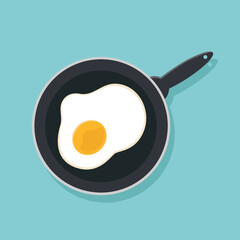 Home cooked food, fried eggs, fried eggs in frying pan, healthy breakfast, home cooking breakfast in cafe, omelet icon. Vector illustration