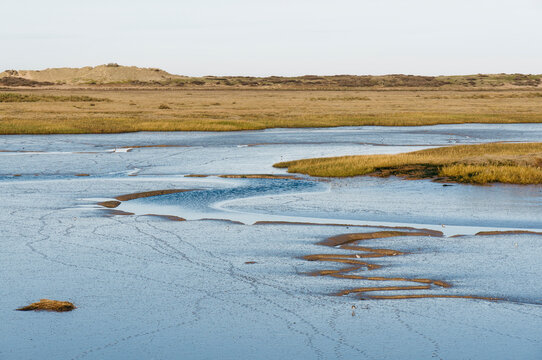 Low tide salt marsh at Burnham Overy Staithe, Norfolk, UK.