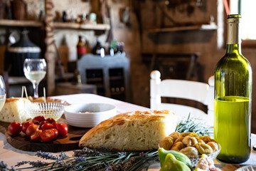 Bread and wine, a traditional Croatian lunch with local products in a village near Split © moniphoto.s