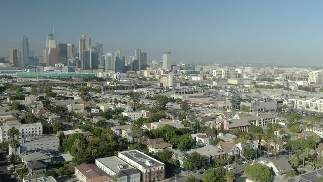 Los Angeles Downtown South Central from University Park Aerial Shot Elevate