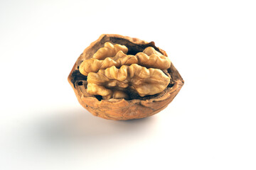 Chopped walnut on white background