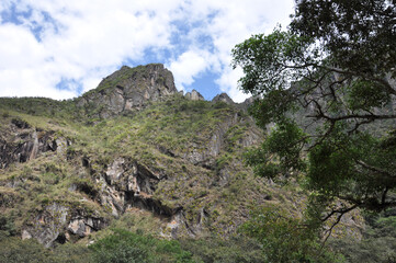 Fototapeta na wymiar The mountains near Machu Picchu, as seen from a valley below