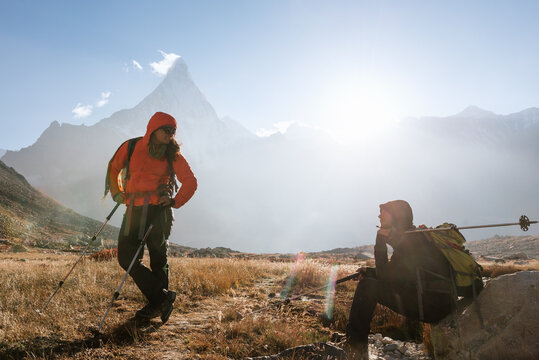 Hikers resting on the way heading to the mountain