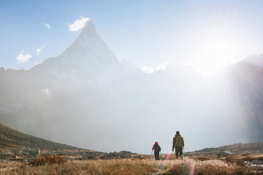 Mountaineers trekking the route to Shivling mountain