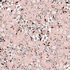 Watercolor seamless hand drawn pattern with beautiful wildflowers