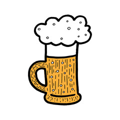 Hand drawn mug of beer in doodle style.