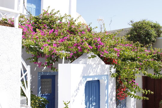 View Of Traditional Greek White And Blue House Door Architecture