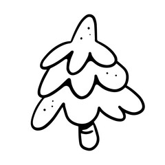 The Christmas tree is a doodle. Vector black-and-white illustration. Christmas and New Year.