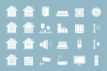 Fototapeta na wymiar Smart House Icons set - Vector silhouettes of home security management technologies for the site or interface