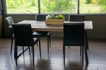 Conference table with chairs placed all around