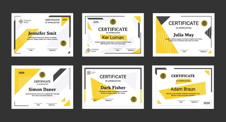 Certificate. Graduation elegant and minimalist diploma with seal and place for logotype company name, data and signature, achievement and appreciation document. Vector professional blank set - obrazy, fototapety, plakaty