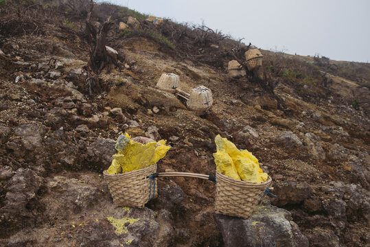 Sulphur blocks in Kawa Ijen volcano.