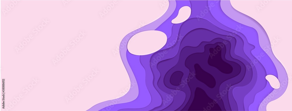 Poster Paper cut 3D background. Abstract minimal handmade origami pink and purple gradient with dark depth, smooth shapes with copy space vector liquid design for web and horizontal flyers, poster and banner