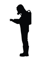 Scientist in chemical protection uniform silhouette vector
