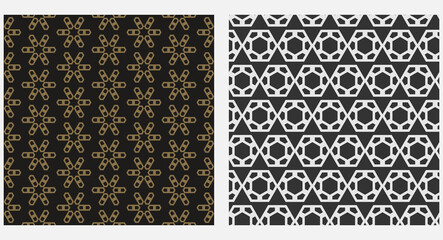 Geometric background pattern, wallpaper texture. Black, white and gold tones. Vector background image