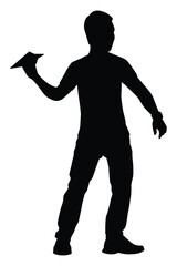 Man play plane paper silhouette vector