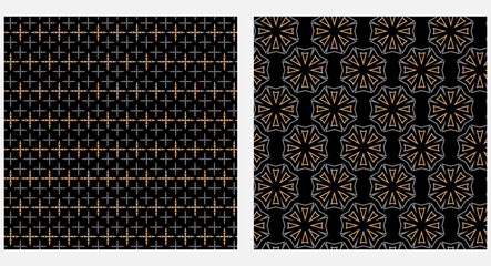 Geometric pattern seamless patterns on black background. Vector graphics.