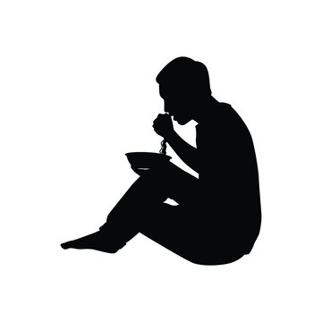 recommend clip art: Sitting man eat noodle silhouette vector