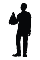 Sad man with shopping bag silhouette vector