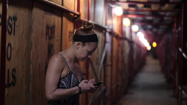 Worried women waiting in a creepy alleyway SLOW MOTION