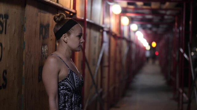 Alone Woman waiting in a dark alleyway Slow Motion