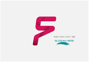 vector illustration of pink color 3d folded creative capital alphabet letter F logo design isolated on white background