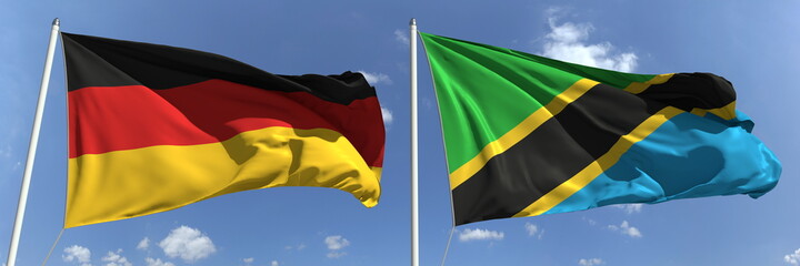 National flags of Germany and Tanzania, 3d rendering