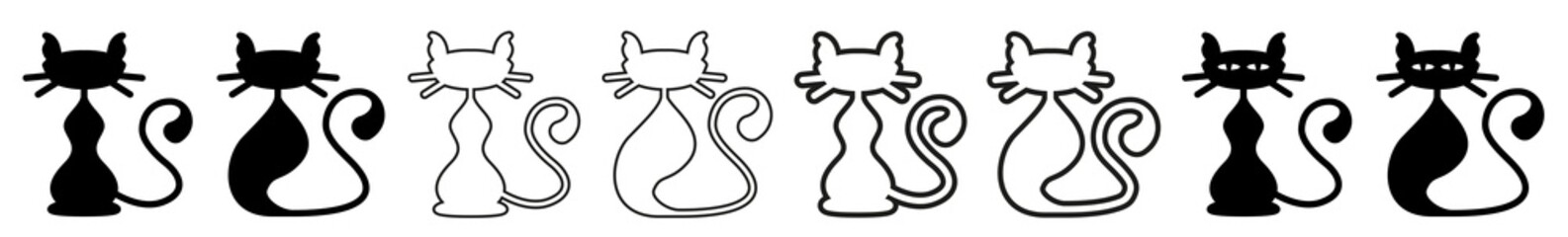 Cat Icon Black | Cats Illustration | Halloween Symbol | Spooky Cartoon Logo | Kitty Sign | Isolated | Variations