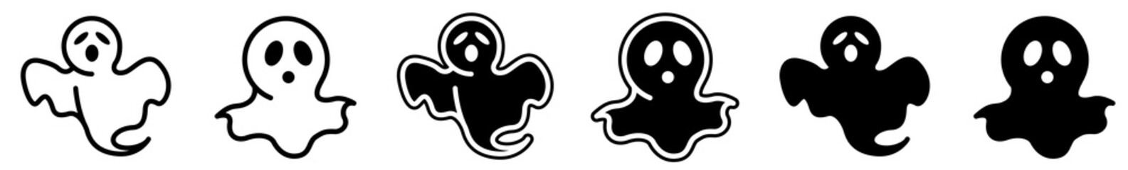 Ghost Icon Black | Ghosts Illustration | Spooky Halloween Symbol | Haunting Logo | Scary Sign | Isolated | Variations
