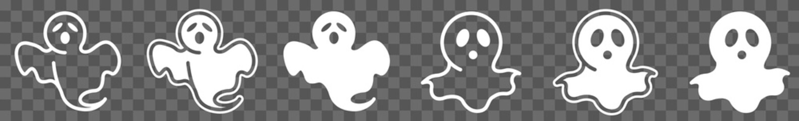 Ghost Icon White | Ghosts Illustration | Spooky Halloween Symbol | Haunting Logo | Scary Sign | Isolated Transparent | Variations