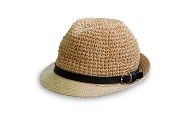 Vintage Straw hat fasion for man isolated on white background with shadow.