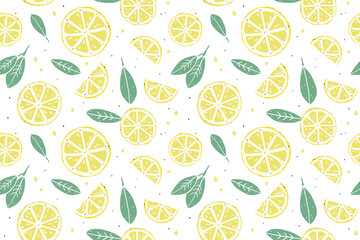 Sewing fabric with fresh cute lemon half seamless pattern on white ...