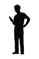 Standing man with phone silhouette vector