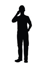 Standing man with phone silhouette vector